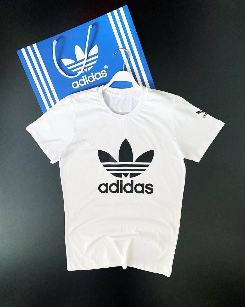 

Мужская Летняя Футболка Adidas (Адидас) В Белом Цвете с Большим Логотипом | Белая Футболка Адидас Big logo