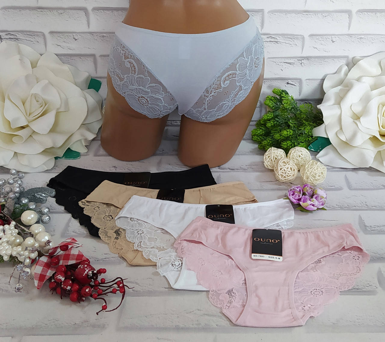 

Трусики женские L/XL (р. 46-48) хлопок c ажуром SK-7883, Разные цвета