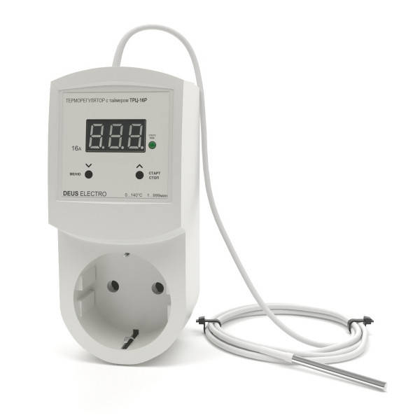 

Терморегулятор с таймером для автоклава, сыроварни, дистиллятора Deus Electro ТРЦ-16Р (220В, 16А, 140°C), Белый