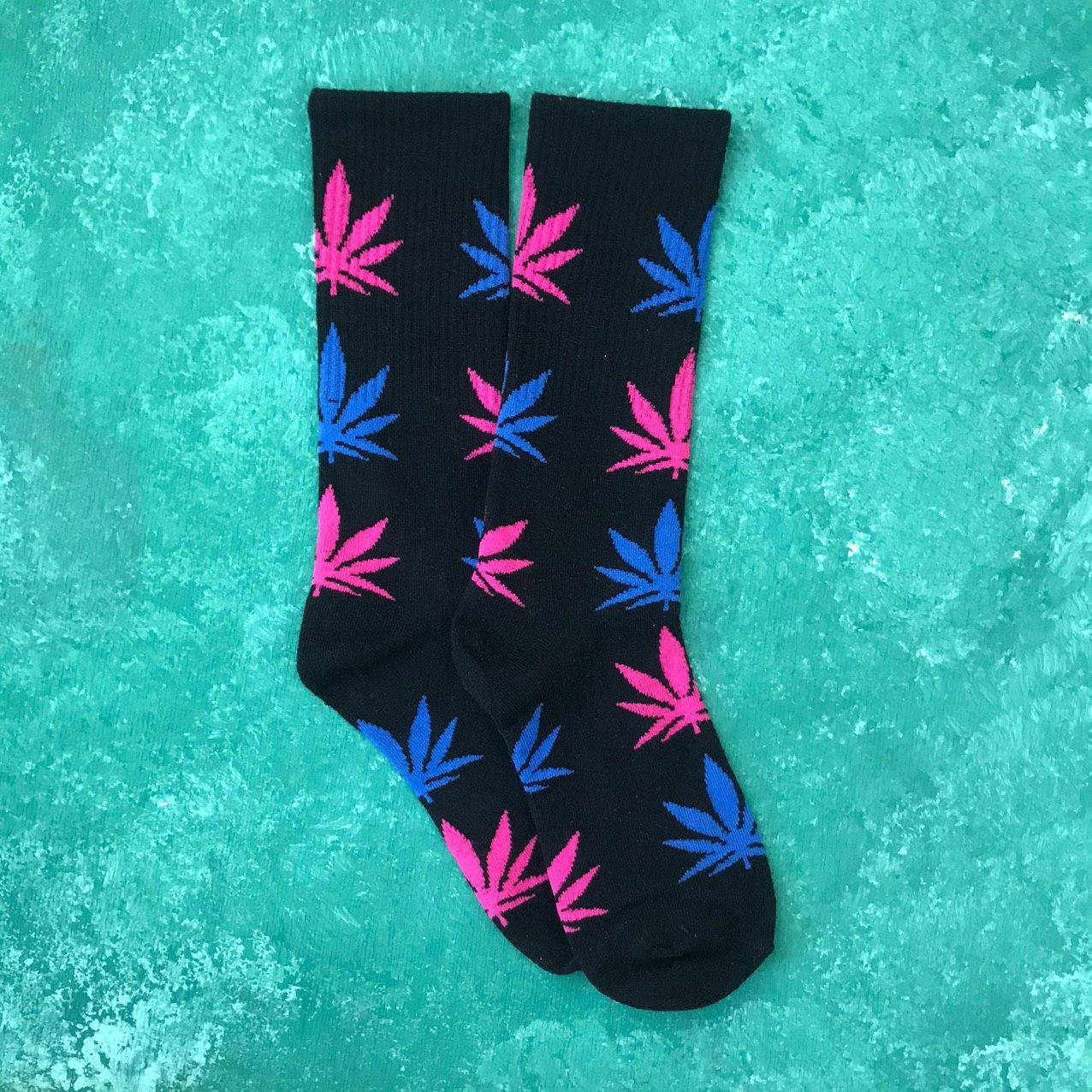 

Носки Высокие Женские Мужские City-A HUF Plantlife Черные с Разноцветным листом 37-43, Черный