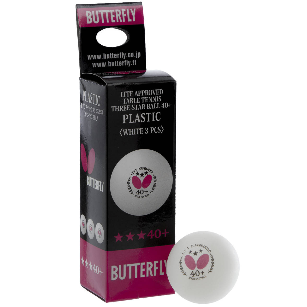 

Набор мячей для настольного тенниса BUTTERFLY 40 3шт белый 95710-270