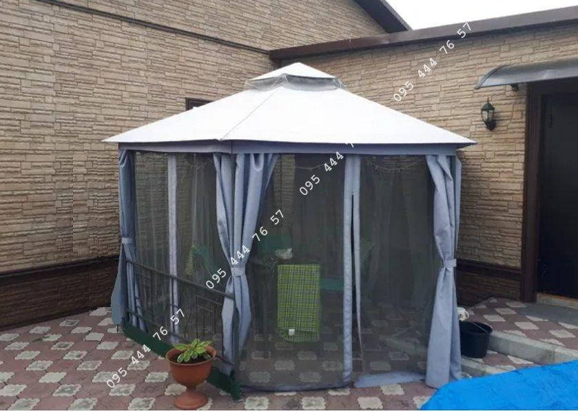 

Шатер садовый с плотной ткани, стальной каркас + шторки+ сетка, беседка, Темно-серый