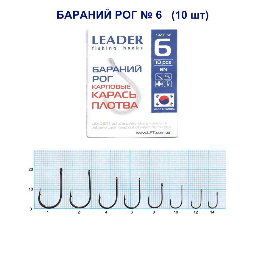 

Крючок карповый Leader Бараний рог BN № 6
