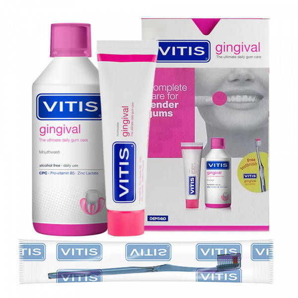 

VITIS GINGIVAL НАБОР: ополаскиватель 500 мл, зубная паста 100 мл + щетка VITIS GINGIVAL в подарок