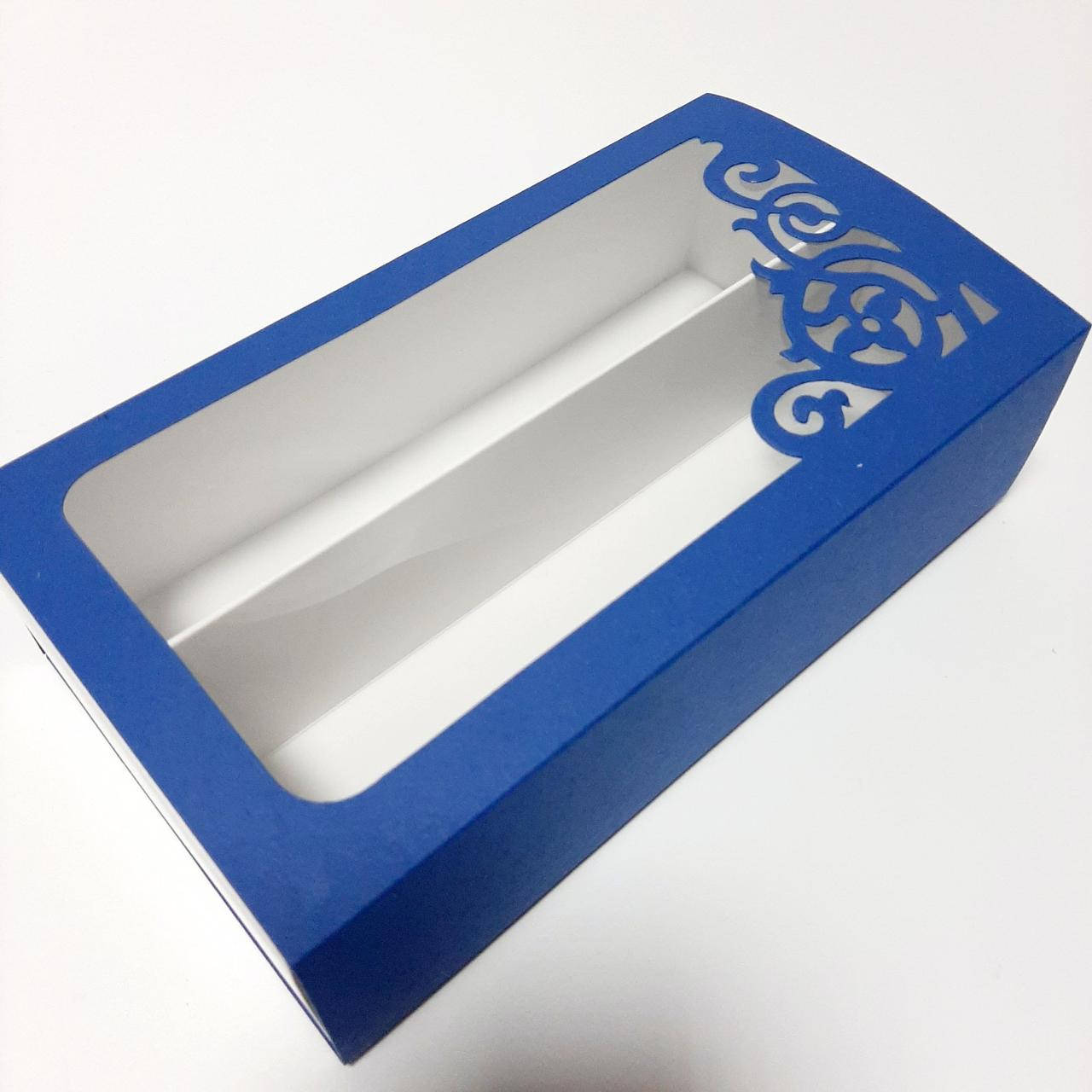 

Коробка ажурная для макарун с синим футляром 200х110х55 мм., Синий