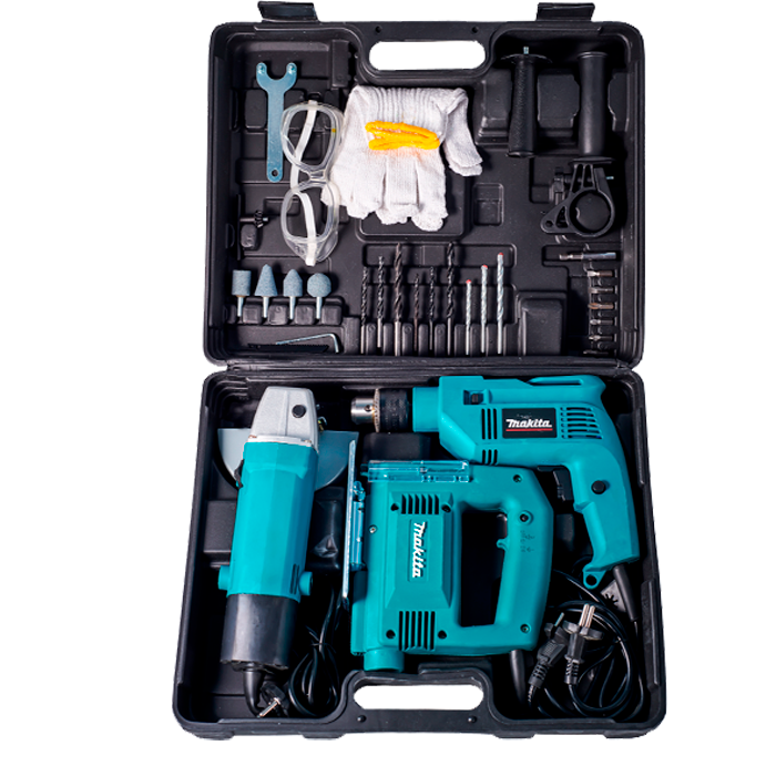 

Набор инструментов большой Makita - Электролобзик, Электродрель, Угловая шлифовальная машинка.