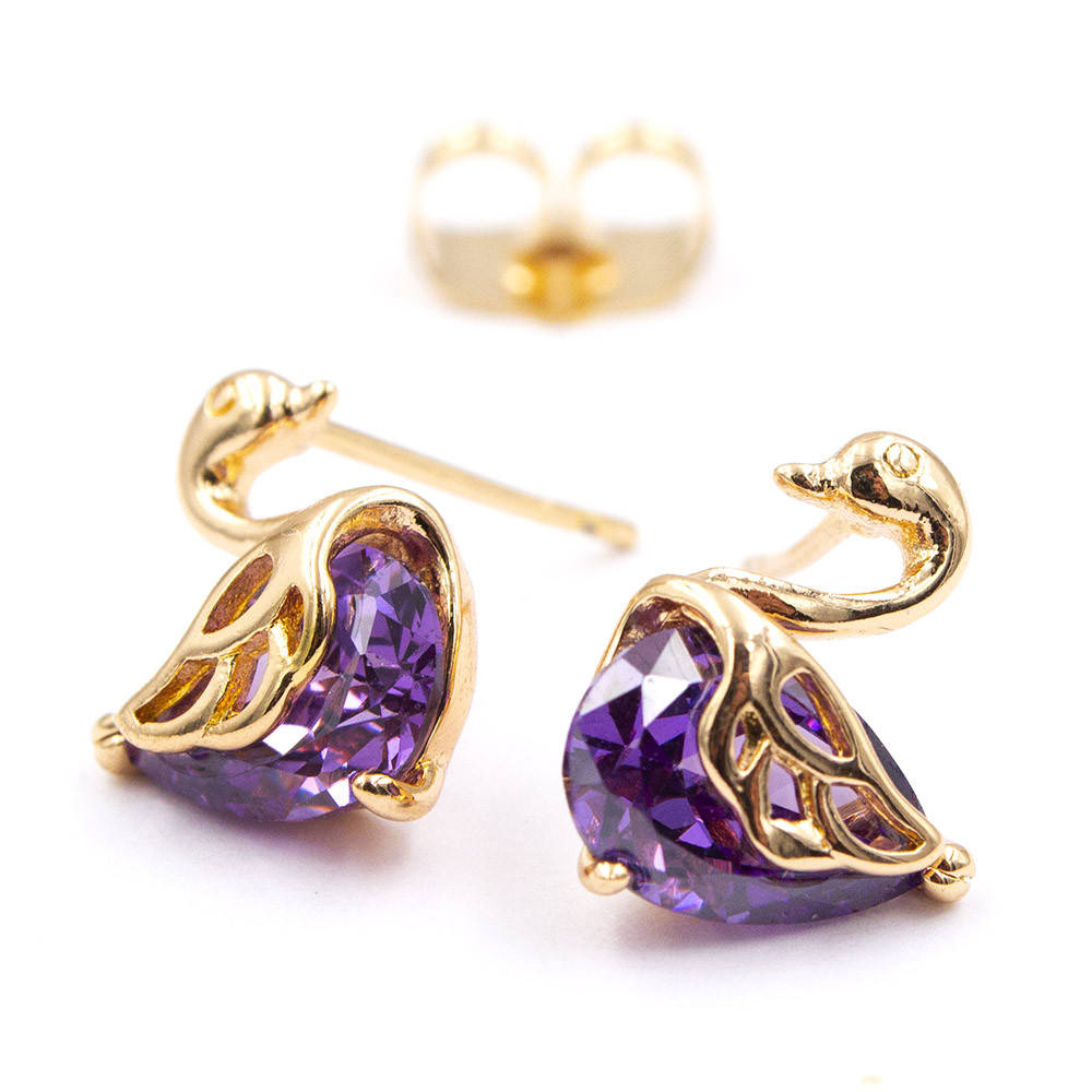 

Серьги-гвоздики 1,2 см лимонная позолота "Лебеди" фиолетовый (Медицинское золото)