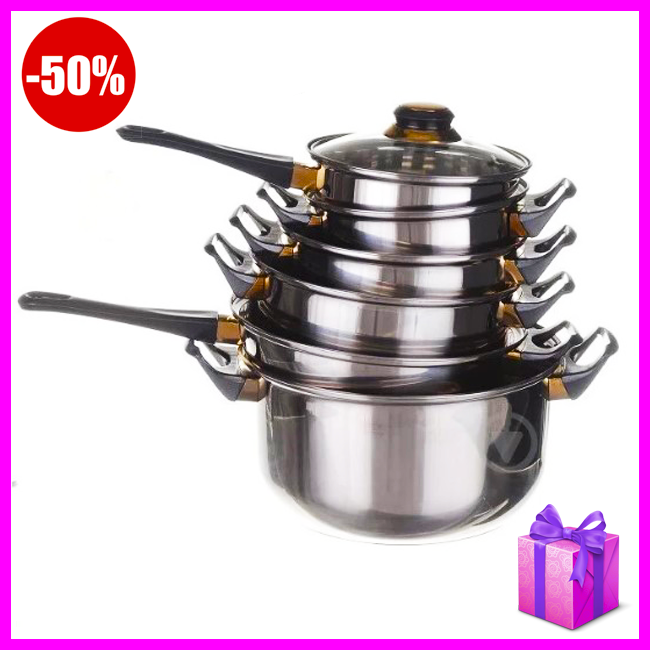 

Набор кастрюль с крышками A-PLUS 9036 12 предметов, набор посуды из нержавеющей стали для дома, Серый