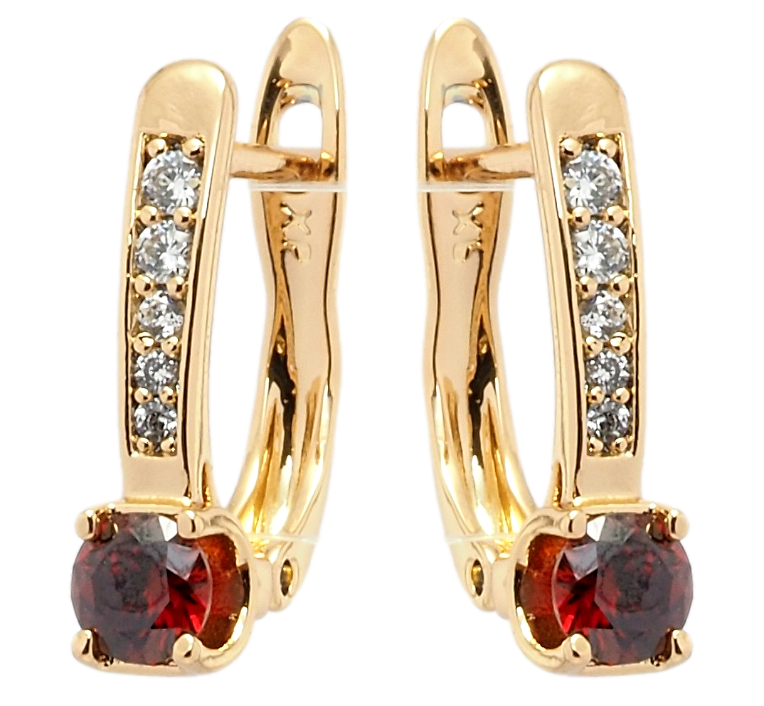 

Серьги Xuping Позолота 18K английский замок "Дорожка циркония с красным фианитом"