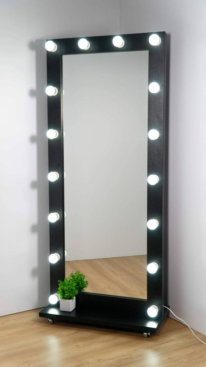 

Туалетное гримерное визажное зеркало с подсветкой на подставке с колесиками LED лампочки Черный