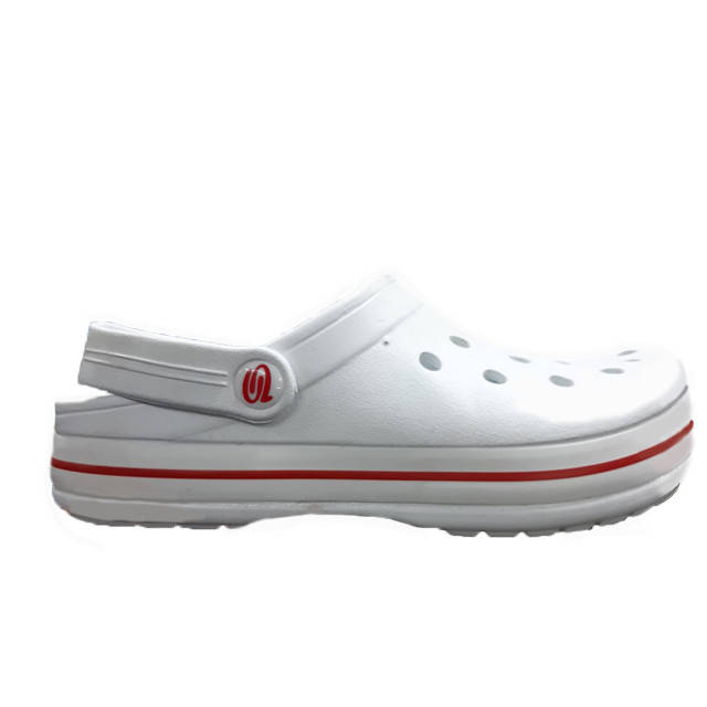 

Кроксы женские белые сабо медицинская обувь перфорация "Like Crocs" красная полоска 38