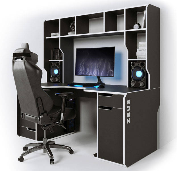 

Геймерский игровой стол ZEUS Viking-4L, 180х92 см, черный/белый