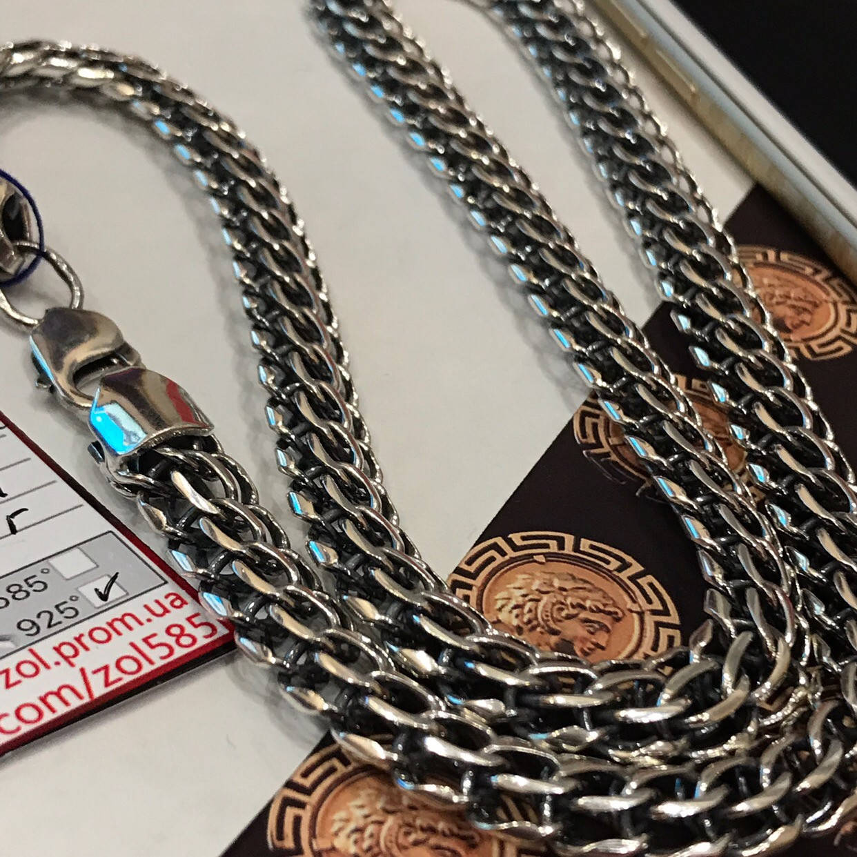 

Серебряная Цепочка 925 пробы с Чернением ПИТОН 56 грамм