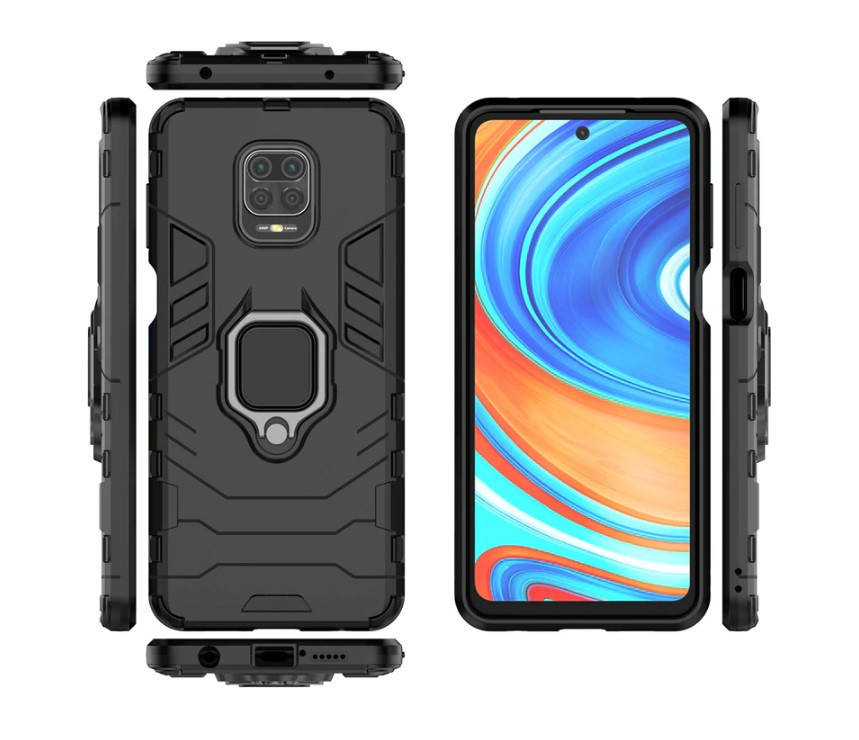 

Бронированный чехол IRON MAN с кольцом под магнит для Xiaomi Redmi Note 9S / Note 9 PRO / Note 9 PRO Max, Черный