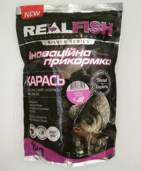 

Прикормка Real Fish 1кг Рыболовная прикормка Рыболовная прикормка Карась (чебрец-чеснок)