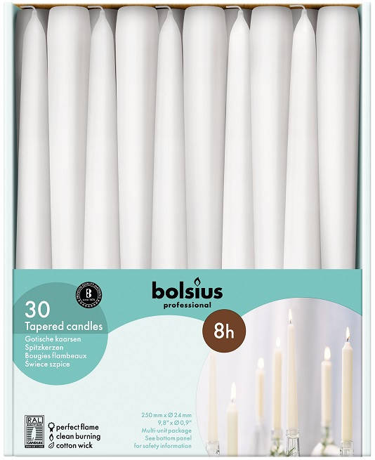 

Свеча белая коническая Bolsius 24.5 см (s30-30-090 а1), Белый