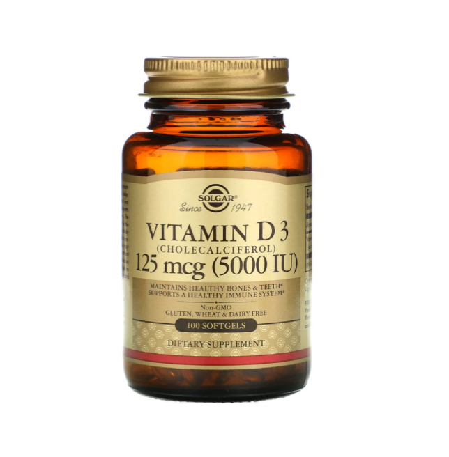 

Витамин Д3, Vitamin D3, Solgar, 5000 МЕ, 100 капсул (SOL-19377)