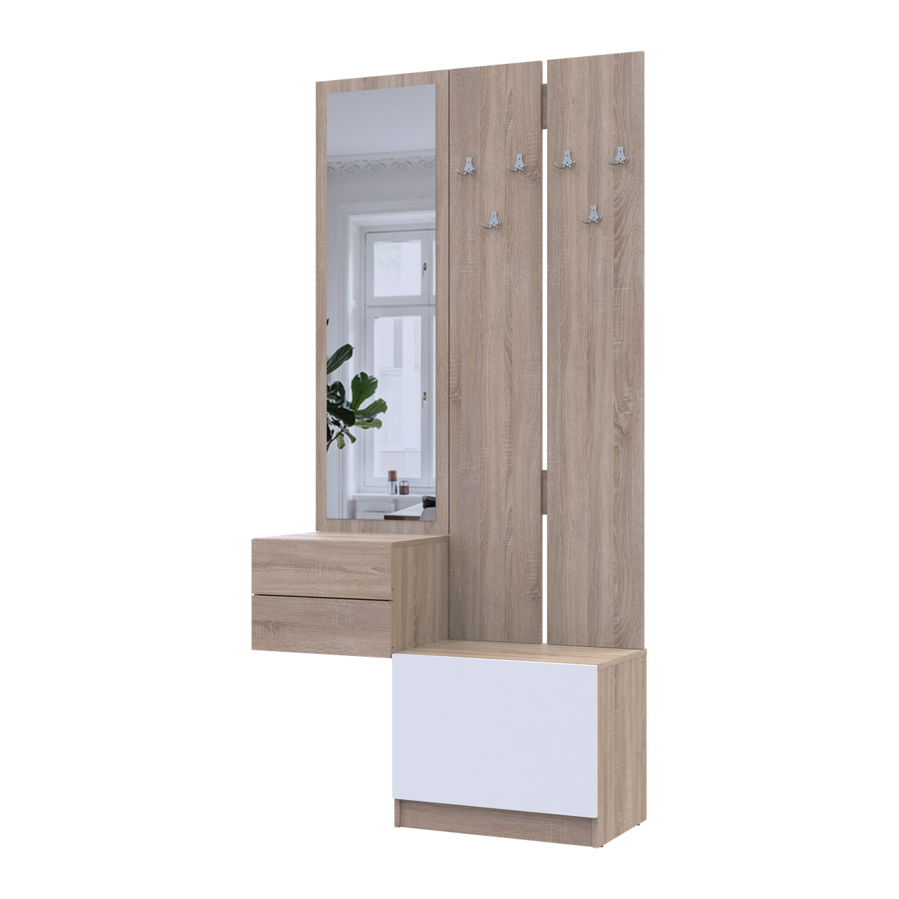 Передпокій Doros Сола 2+3 Doros Дуб Сонома/Білий ДСП / дзеркало 105х40х215 (42005148)