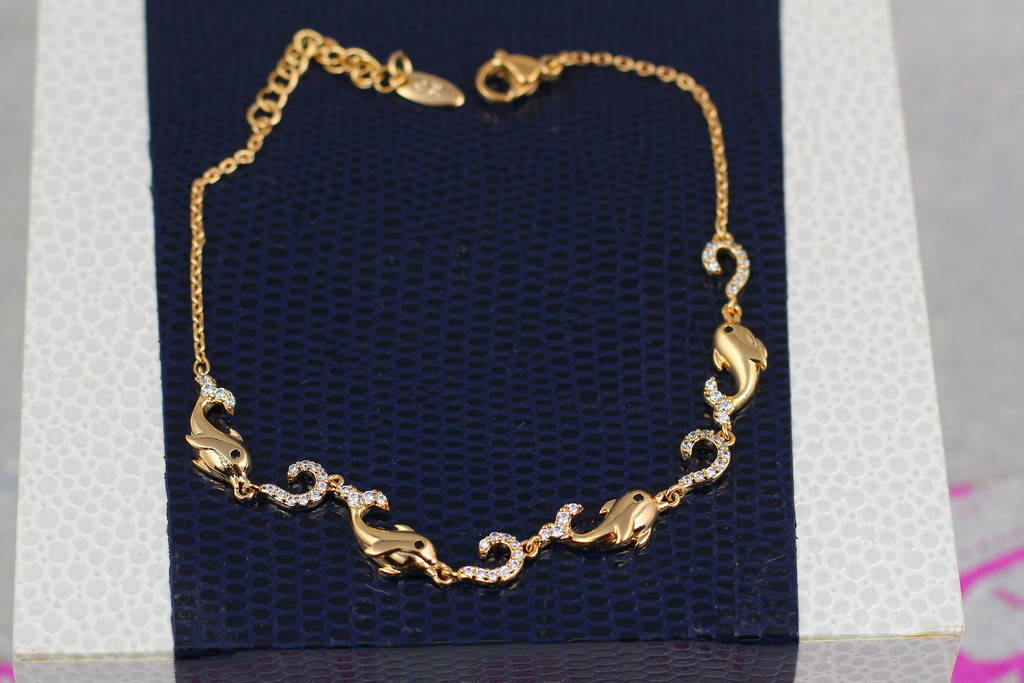 

Браслет Xuping Jewelry с дельфинами 18 см 5 мм добавка цепи 3 см золотистый