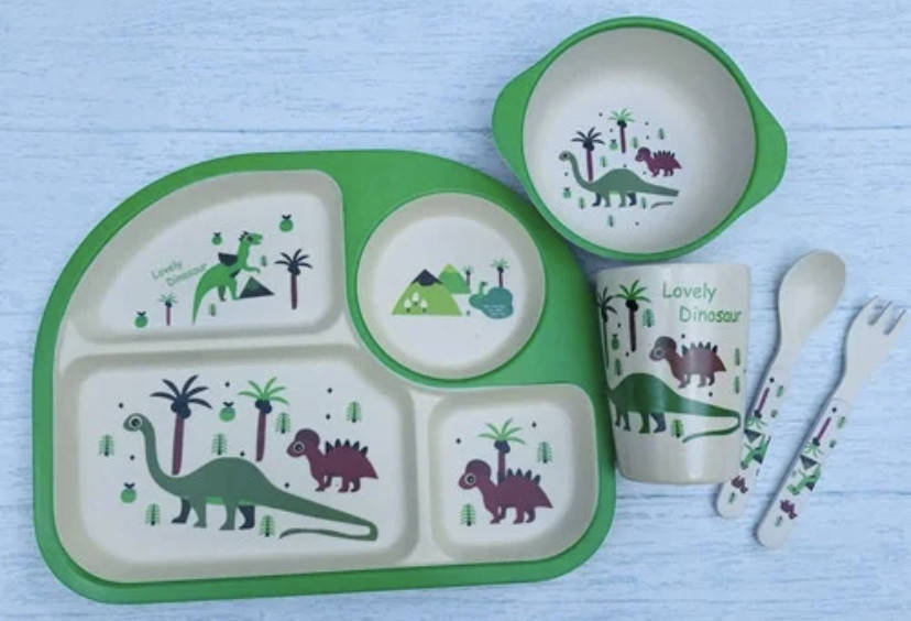 

Бамбуковый набор детской посуды Динозавры из 5 предметов, Желтый