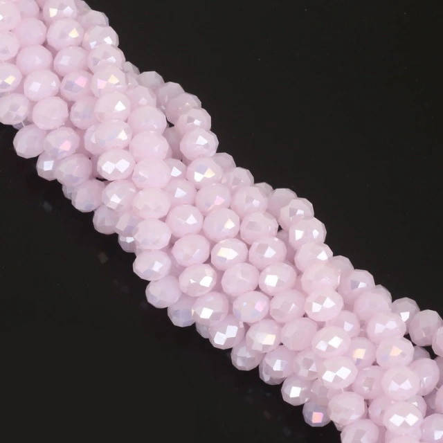 

Хрустальные бусины (рондель) 6*4 мм, пачка 95-100 шт. цвет - розовый матовый с переливом