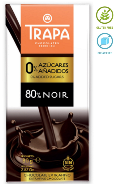 

Шоколад Trapa Noir 80% без сахара, без глютена 80 g