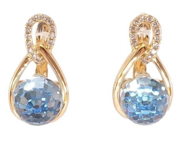 

Серьги Xuping Позолота 18K с кр-ми Swarovski английский замок "Кристальные шарики Aquamarine в изящных