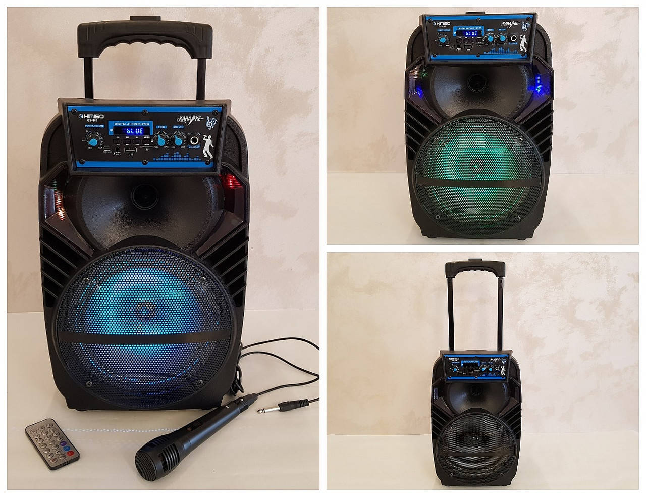 

Колонка портативная акустическая Kimiso QS-801 с микрофоном (USB/BT/FM)