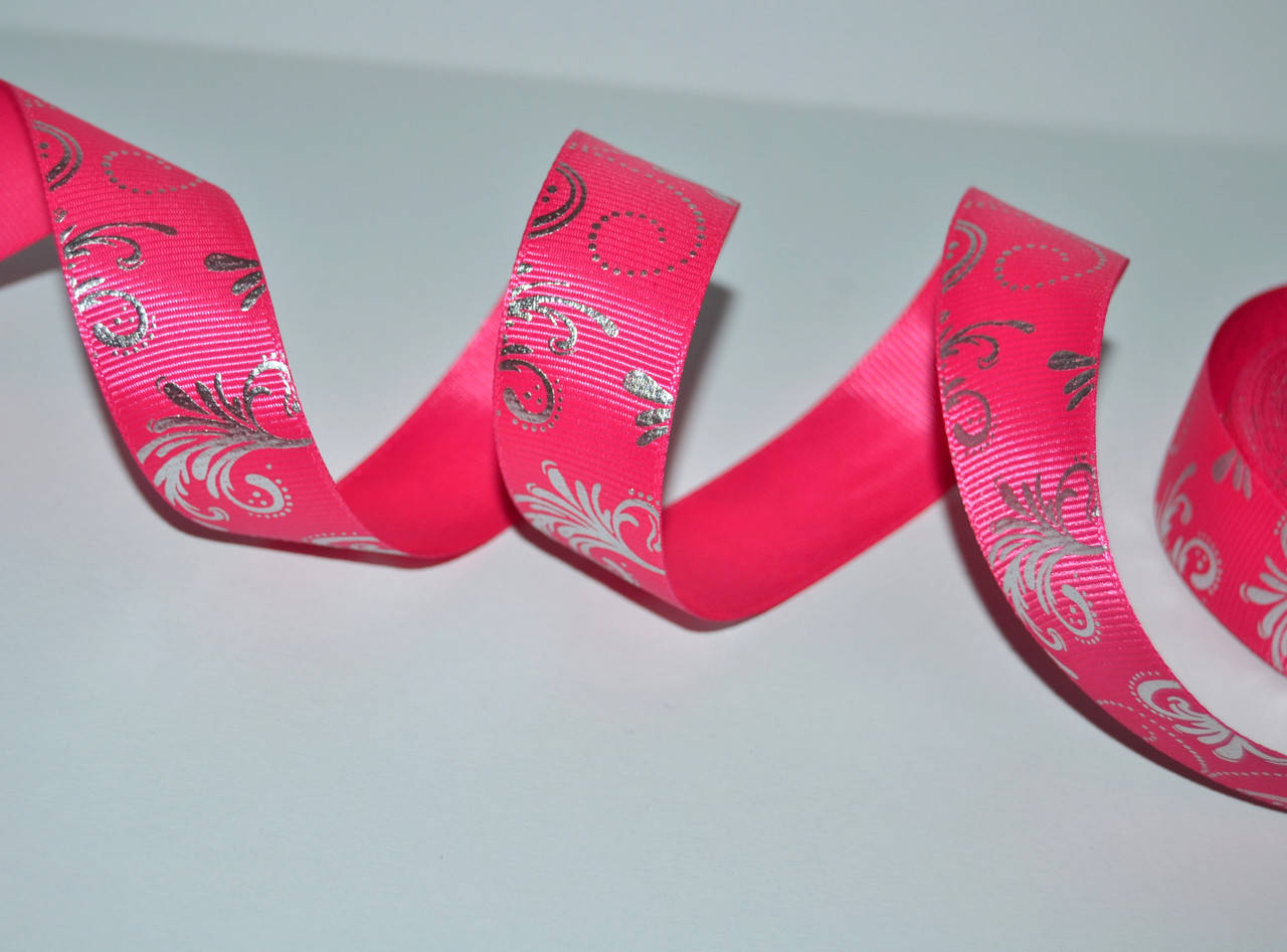 

Стрічка репсова Вензель, 2,5см, колір- малиновий зі сріблом