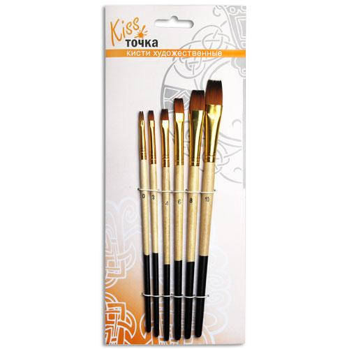 

Набор кисточек «Kissточка» 7212012 Синтетика плоская 6 шт. короткая ручка