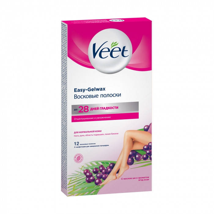 

Оригинал!Восковые полоски для депиляции Veet Easy-Gelwax отшелушивания и увлажнения с маслом ши 12 шт.в упак.