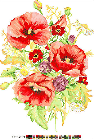 

Схема на канве для вышивания крестиком "Маки", А4-16-019