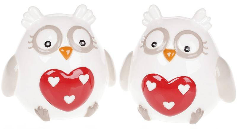 

Набор солонка и перечница "Совушка с сердцем" керамические