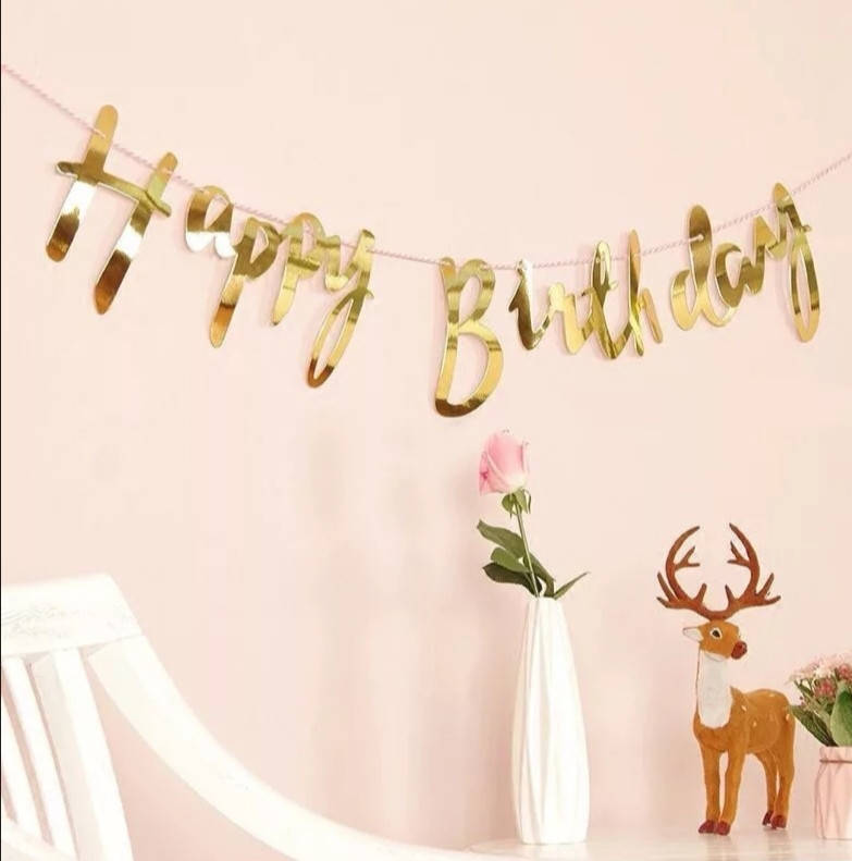 

Гирлянда - растяжка Heppy Birthday золото метализированная