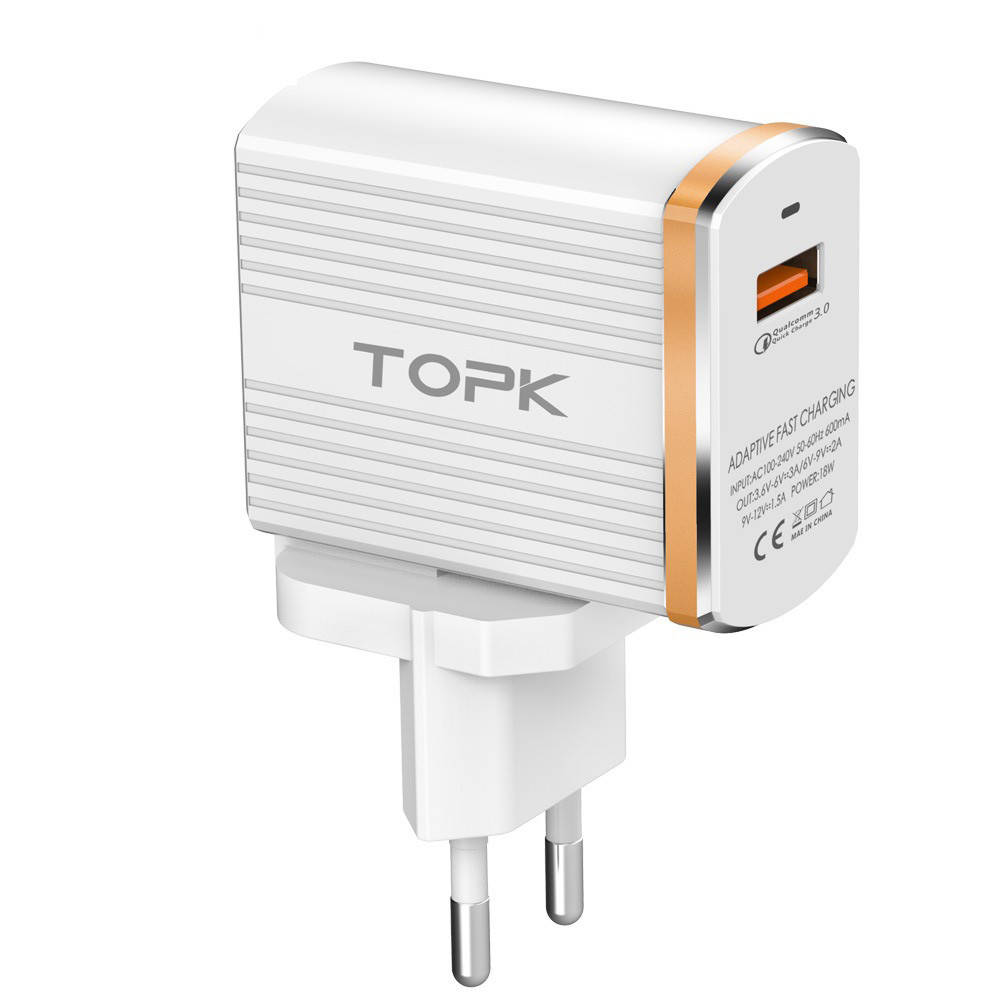 

Сетевое зарядное устройство Topk Qualcomm Quick Charge 3.0 18W USB White (TK131Q-WT), Белый