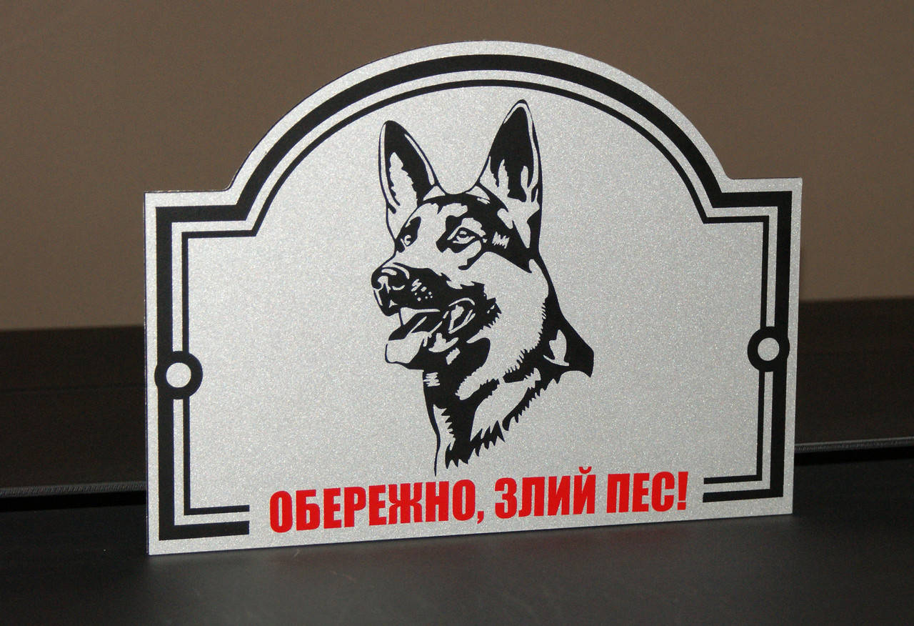 

Табличка "Злая собака" металл серебро