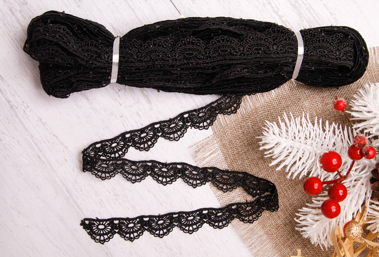 

Кружево макраме (гипюр) / цвет черный / ширина 2 см / заказ от 1 м