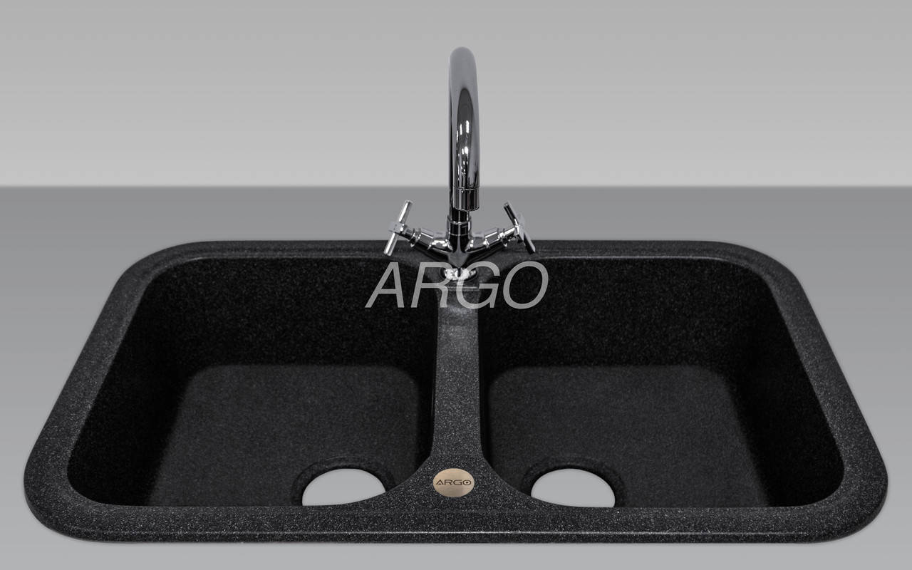 

Мойка кухонная гранитная двойная Argo Gemelli Black 770*470*190, Черный