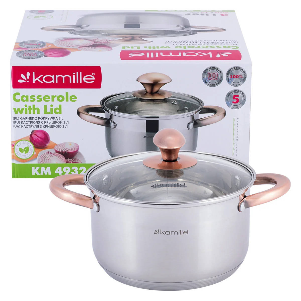 

Кастрюля с крышкой 3 л из нержавеющей стали Kamille KM-4932 (3 л)