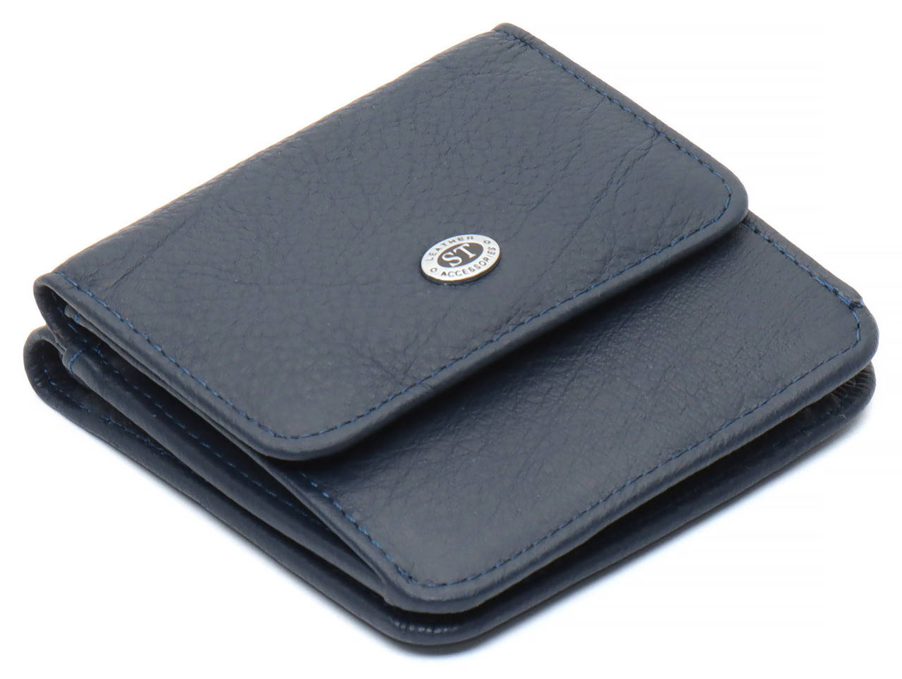 

Темно-синий женский кошелек из натуральной кожи с внешней монетницей на кнопке ST Leather ST005