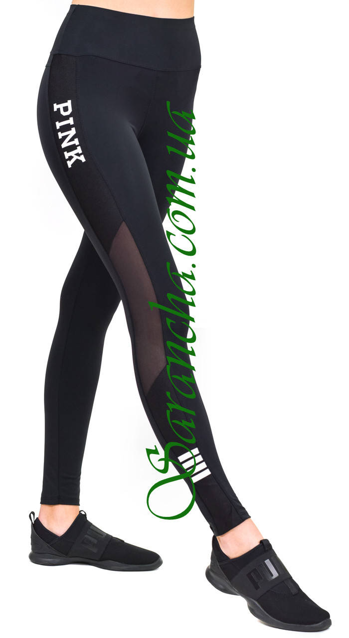 

Женские спортивные лосины с белой надписью термо-печатью, Черный