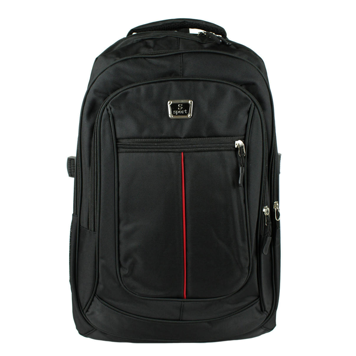 

Рюкзак городской универсальный текстильный черный с красной полосой