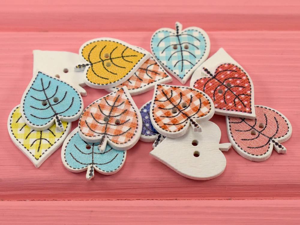 

Пуговки "Листики" деревянные (5 шт.), Разные цвета