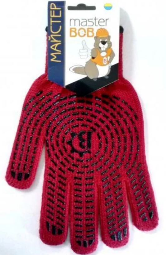 

Перчатки ХБ с ПВХ рисунком Master BOB (арт.4040) 12 р., Красный