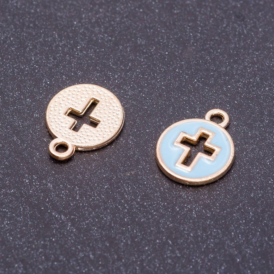 

Фурнитура подвеска "Крест" голубая эмаль "золото" d-12мм L-15мм dотв-я,5мм фас.10шт.