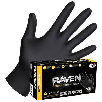 

Нитриловые перчатки SAS Raven - черные суперпрочные , размер  100 штук, Черный