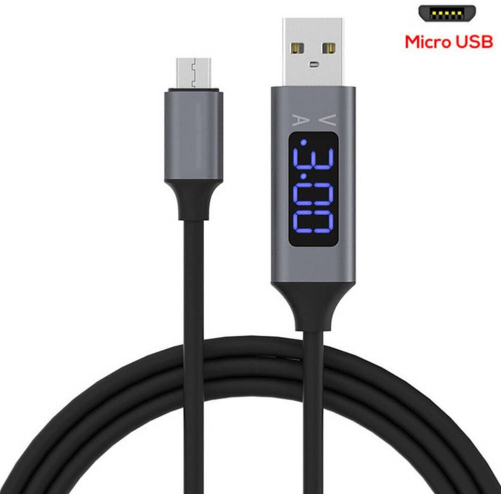 

Кабель USB-microUSB с тестером тока и напряжения (синий индикатор)