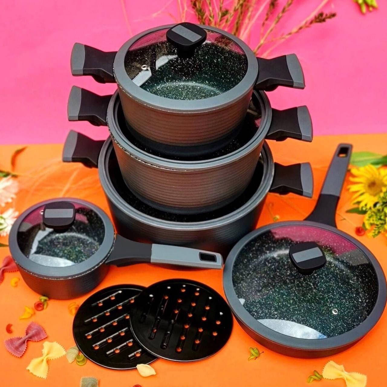 

Набор кастрюль казанов с мраморным покрытием Edenberg EB-5641 Набор кухонной посуды 12 предметов толстое дно, Темно-серый