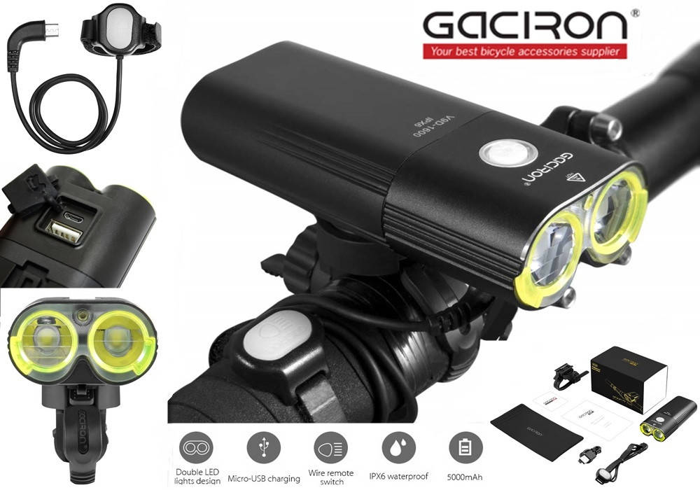

Велосипедный фонарь GACIRON V9DP-1600 + ПУЛЬТ + Power Bank (1600LM, 5000mAh, Аккумулятор 2*18650, USB, IPX6)
