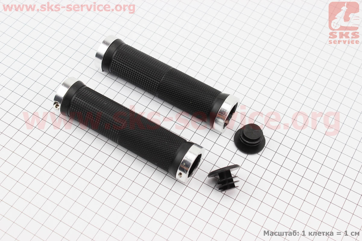 

Ручки руля 130мм с зажимом Lock-On с двух сторон, черно-серебристые FL-426